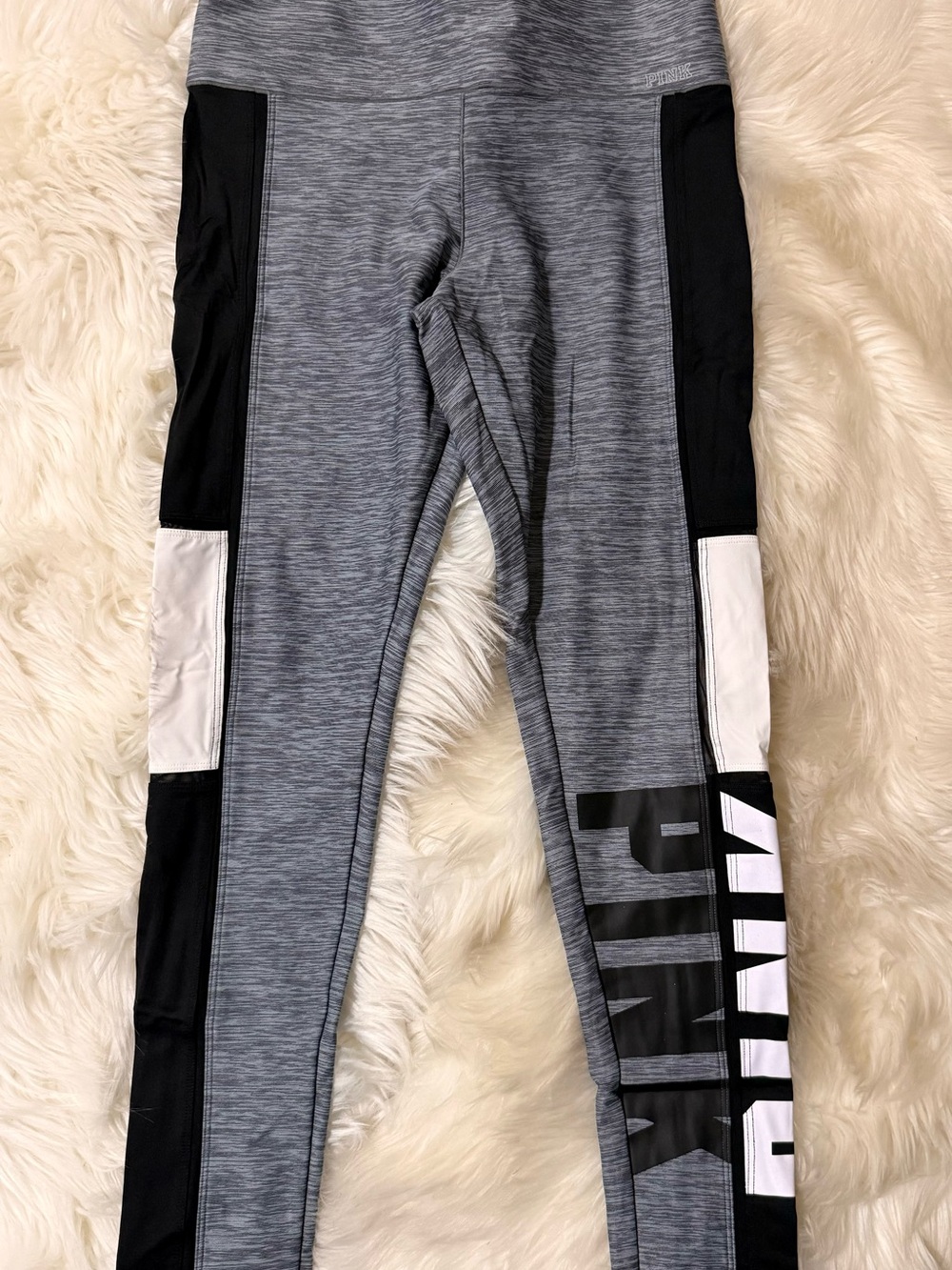 PINK Victoria's Secret Heather Gray Leggings with Black & White Panels